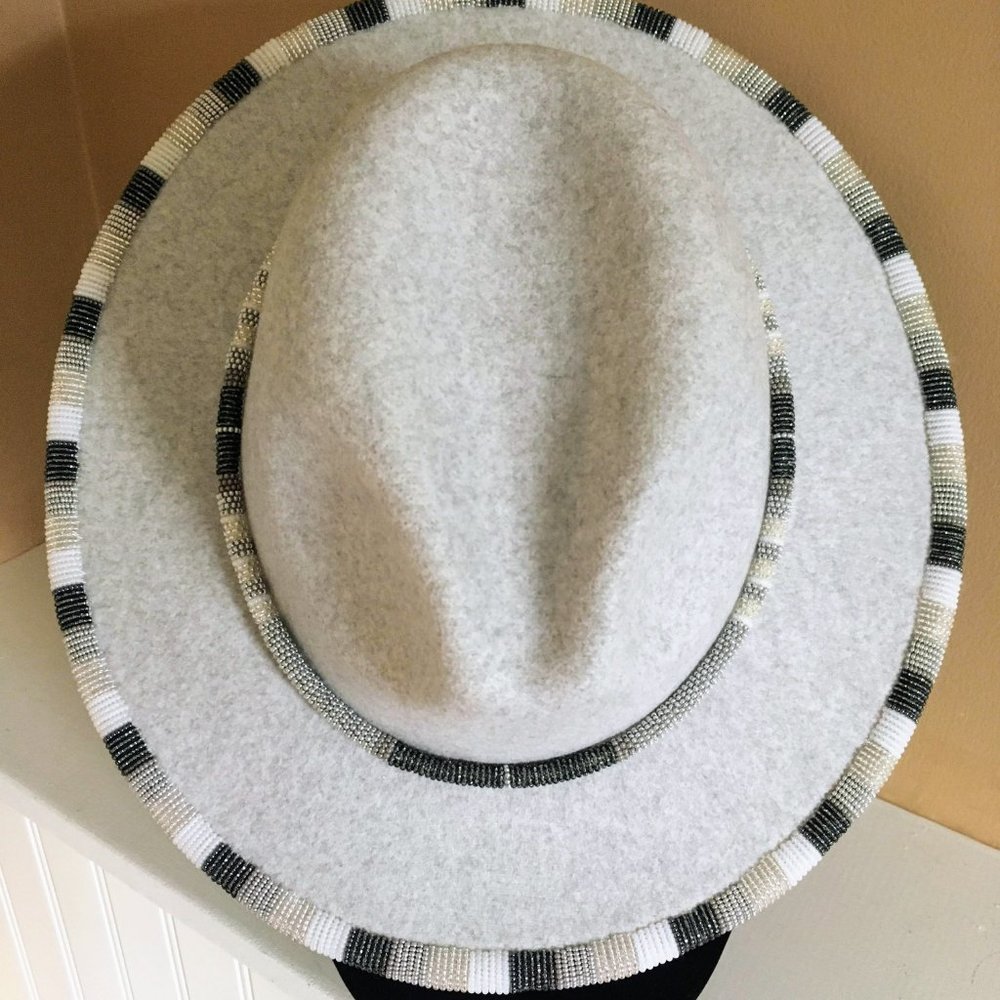 Indigenous Beaded Fedora Hat with Beaded Rope Hat Band/Necklace - Picture 3 of 7